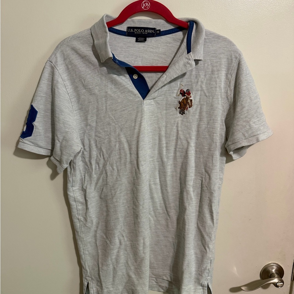 U.S. Polo Assn. Light Gray Polo with Navy Trim and Red Accent